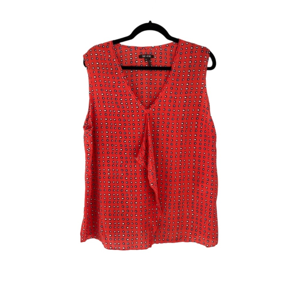 Nic+ Zoe Silk Red Polka Dot blouse Size XL NWT